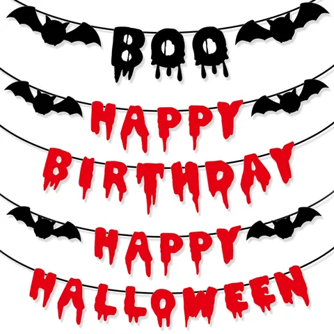 Glitter Paper Halloween Birthday Banner Bloody Drip Effect Bat Knife Garland For Gothic Party Haunted House Decoration