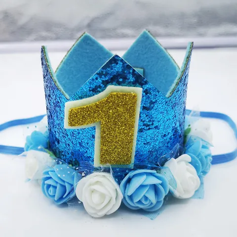Kinder Geburtstagskrone Hut Mit Glitzerzahlen Und Künstlichen Blumen Für Baby Ersten Geburtstag Party Fotografie Requisiten