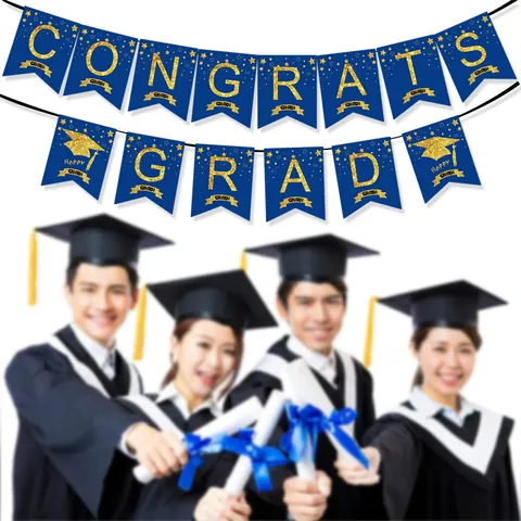 Congrats Grad Abschluss Banner Glitzer Schwalbenschwanz Bunting Flagge Für Abschlussfeier Dekorationen Papier Girlande