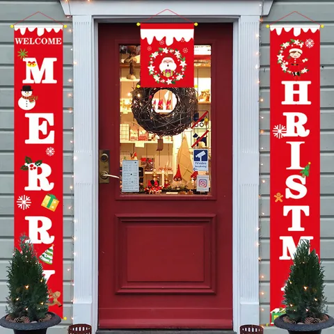 Banner per Portico di Buon Natale Insegne Appese di Benvenuto in Tessuto Non Tessuto Decorazione della Porta per Casa Festa Esterna