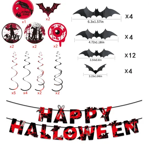 Ματωμένο Πανό Halloween Σπιράλ Κοράκι Αυτοκόλλητα Νυχτερίδα Σετ Διακόσμηση Πάρτι Τρόμου Για Σπίτι Με Φαντάσματα Εσωτερική Διαρρύθμιση