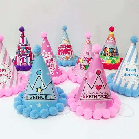 Kinder Geburtstagsparty Kegelhüte Aus Papier Mit Dekorativen Bommeln Kronen Sternen Muster Deko Hüte Für Jungen Mädchen
