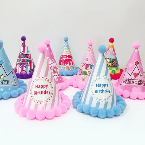 Kinder Geburtstagsparty Kegelhüte Aus Papier Mit Dekorativen Bommeln Kronen Sternen Muster Deko Hüte Für Jungen Mädchen