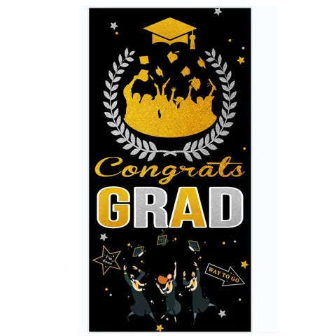 2024 Graduation Backdrop Congrats Grad Polyester Vertical Poster School Celebration Decoration Party Hanging Banner