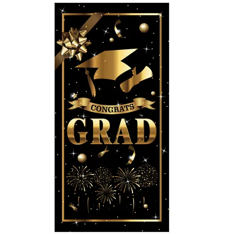 2024 Graduation Backdrop Congrats Grad Polyester Vertical Poster School Celebration Decoration Party Hanging Banner