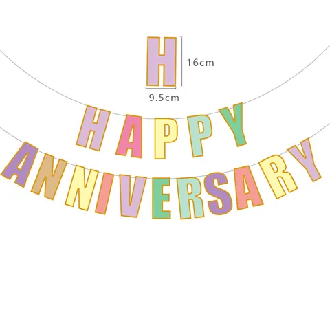Pancarta Happy Anniversary Color Macaron Estampado Oro Papel Banderín Para Boda Aniversario Celebración Fiesta Decoración