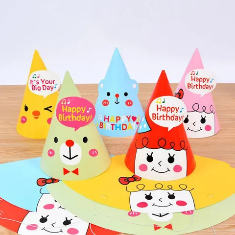 Cartoon Bär Tier Kinder Geburtstag Papier Party Hut Bunte Dekorative Kegel Hut Mit Gummiband Für Feiern Veranstaltungen