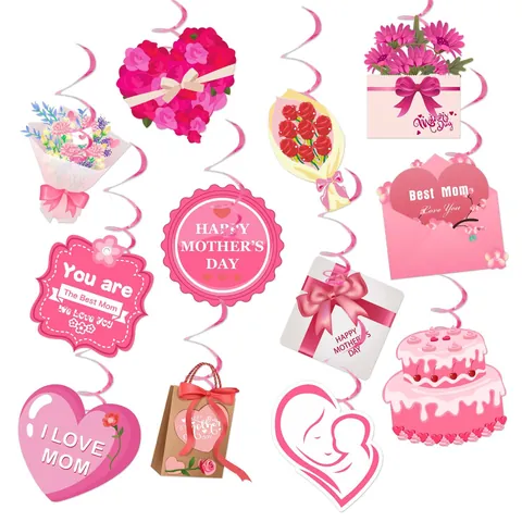 Mother's Day Hanging Swirl Decorations Pink White Cardboard PVC Ceiling Spiral Streamers Happy Mother's Day Best Mom Party Ornaments