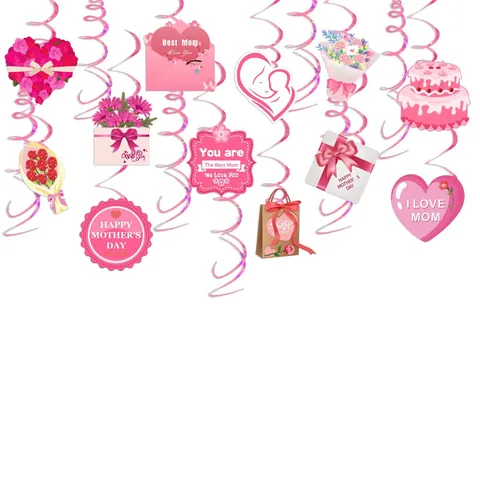 Mother's Day Hanging Swirl Decorations Pink White Cardboard PVC Ceiling Spiral Streamers Happy Mother's Day Best Mom Party Ornaments
