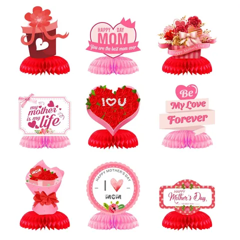 Mother's Day Honeycomb Centerpieces Table Decoration Cardboard Heart Floral Bear Desktop Ornament Set Party Layout Supplies