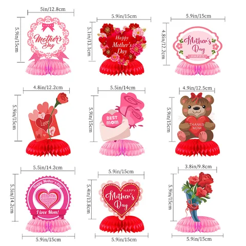 Mother's Day Honeycomb Centerpieces Table Decoration Cardboard Heart Floral Bear Desktop Ornament Set Party Layout Supplies
