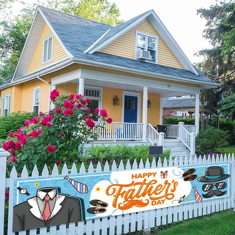 Bannière Bonne Fête Des Pères Décoration De Jardin Extérieur Clôture Meilleur Papa De Tous Les Temps Fond En Polyester Pour Fête