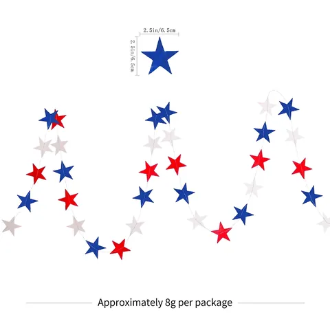 Patriotic Star Garland Red White Blue Paper Banner Fourth Of July Decoration Hanging Shimmer Star String Party Decor