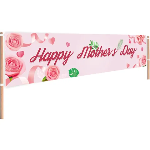 Happy Mothers Day Outdoor Banner Decorative Polyester Banner With Flowers Balloons For Yard Celebration Party Supplies