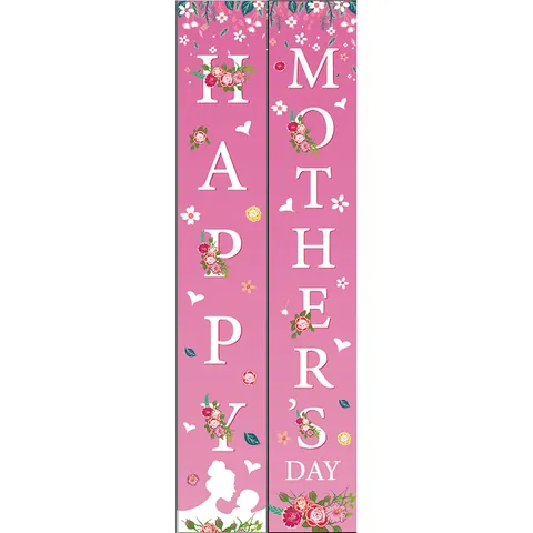 Happy Mother's Day Porch Sign Banner Decoration Polyester Floral Butterfly Door Hanging Flag For Home Party Celebration