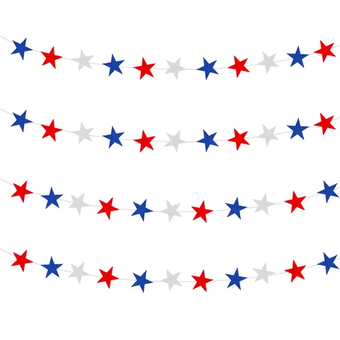 Patriotic Star Garland Red White Blue Paper Banner Fourth Of July Decoration Hanging Shimmer Star String Party Decor