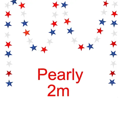 Patriotic Star Garland Red White Blue Paper Banner Fourth Of July Decoration Hanging Shimmer Star String Party Decor