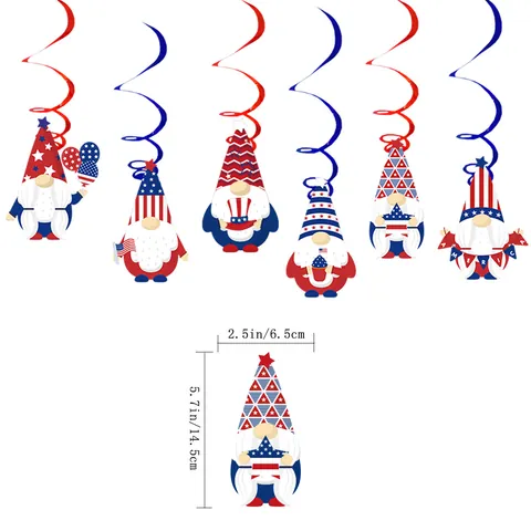 Independence Day Gnome Hanging Spiral Swirls Decorations Red White Blue Patriotic Party Swirls Cardboard Pendants For 4th Of July