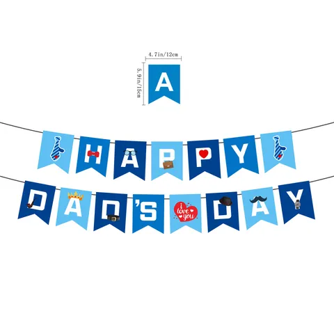 Happy Father's Day Party Decoration Banner And Latex Balloon Set Blue Paper Bunting Sequin Balloons For Dad Holiday Decor