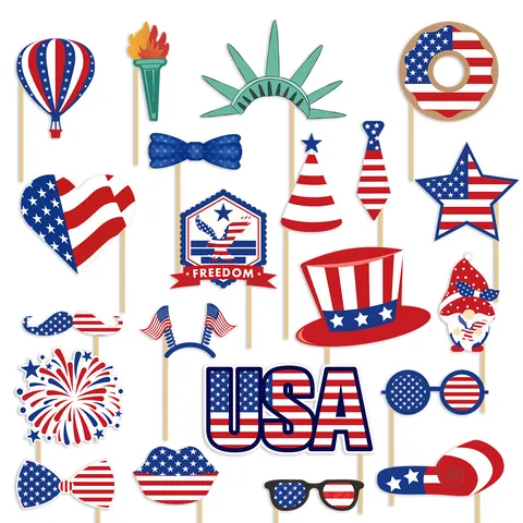 USA Unabhängigkeitstag Fotobox Requisiten Rot Weiß Blau Sterne Streifen Papier Handheld Requisiten Für Amerika Nationalfeiertag Party