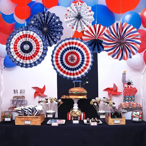 US Independence Day Party Decoration Red White Blue Paper Fan Tinsel Curtain Star Garland Banner For 4th Of July Celebration