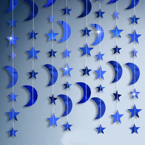 Mirror Paper Star And Moon Garland Hanging Banners For Birthday Party Wedding Backdrop Decoration Glitter Party Supplies