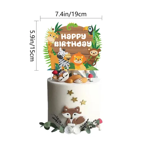 Bos Jungle Dieren Taarttopper Papier Cartoon Dier Gefeliciteerd Met Je Verjaardag Voor Kinderen Verjaardagsfeestje