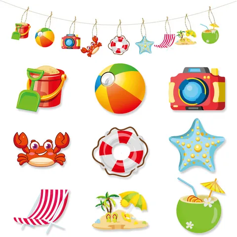 Cartoon Summer Beach Theme Paper Hanging Ornaments With Hemp Rope Crab Starfish Sea Island Party Decorations For Garden Outdoor Decor