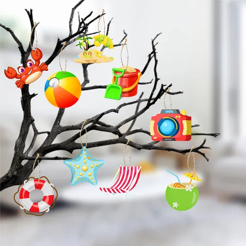 Cartoon Summer Beach Theme Paper Hanging Ornaments With Hemp Rope Crab Starfish Sea Island Party Decorations For Garden Outdoor Decor
