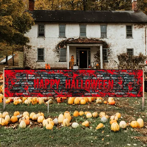 Happy Halloween Banner Bloody Handprint Horror Outdoor Yard Decoration Zombie Hand Skull Party Backdrop Poster