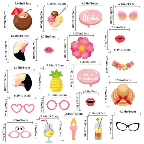 Hawaii Tropical Luau Party Photo Booth Props Flamingo Pineapple Floral Cardboard Handheld Props For Summer Beach Party