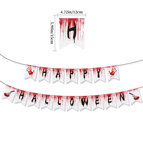 Halloween Horror Haunted House Decoration Bloody Handprint Banner Blood Knife Garland Polyester Backdrop Party Decoration