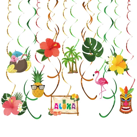 Hawaii Luau Party Dekoration Ananas Flamingo Monstera Blatt Hängende Spiralen Tropische Sommer Geburtstag Party Spirale Deko