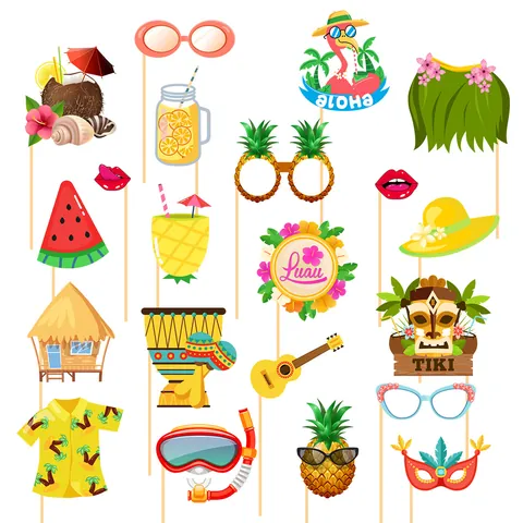 Accessori per Foto di Festa Tropicale Hawaiana Occhiali di Carta Fenicottero Ananas Cocco Maschera Tiki per Luau Estivo
