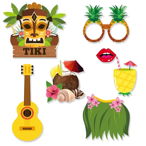 Accessori per Foto di Festa Tropicale Hawaiana Occhiali di Carta Fenicottero Ananas Cocco Maschera Tiki per Luau Estivo
