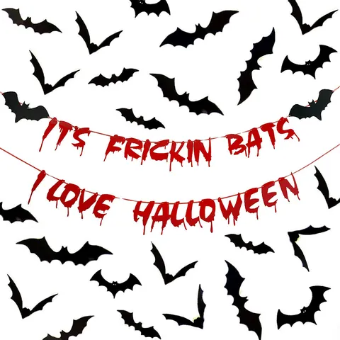 Halloween Decoration Set Glitter Bat Wall Stickers Blood Drip Letter Banner Its Frickin Bats I Love Halloween Party Decor Supplies