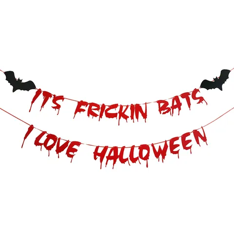 Halloween Decoration Set Glitter Bat Wall Stickers Blood Drip Letter Banner Its Frickin Bats I Love Halloween Party Decor Supplies