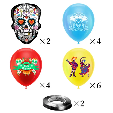 Kit De Ballons Jour Des Morts Décorations De Fête Mexicaines Dia De Muertos Ballons En Aluminium Crâne Ballons En Latex Halloween