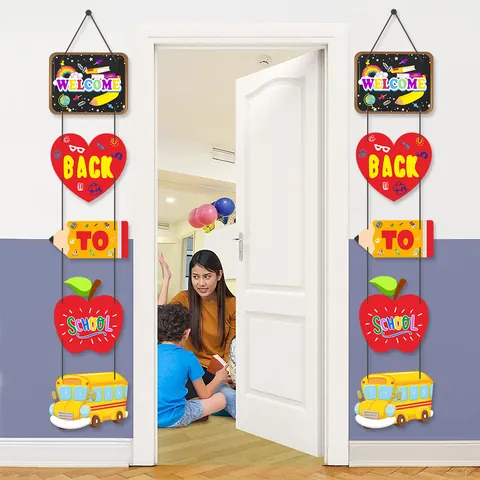 Willkommen Zurück Zur Schule Türbanner Papier Klassenzimmer Dekoration Girlande Bus Bleistift Herz Muster Kindergarten Party Banner