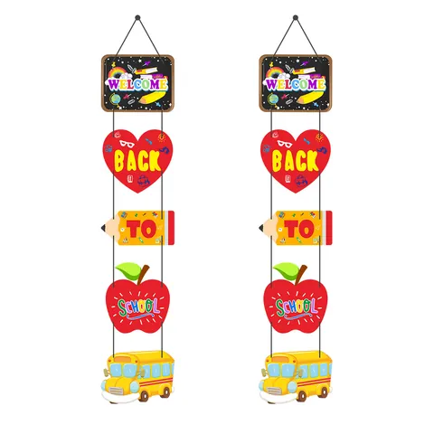 Willkommen Zurück Zur Schule Türbanner Papier Klassenzimmer Dekoration Girlande Bus Bleistift Herz Muster Kindergarten Party Banner