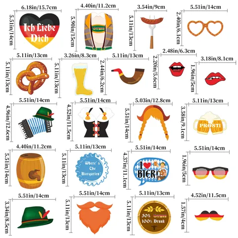 Oktoberfest Party Photo Booth Props Set Bavarian Style Paper Handheld Signs Beer Mug Pretzel Mustache For Celebration Decoration