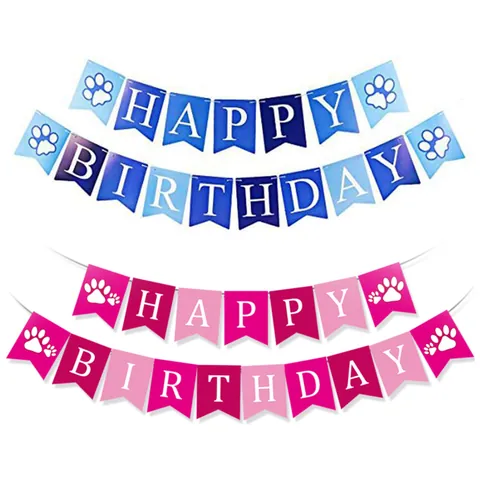 Haustier Geburtstag Banner Hundepfote Druck Happy Birthday Hängende Girlande Schwalbenschwanz Flagge Party Dekorationen Für Welpen