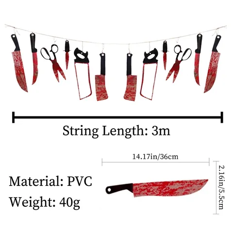 Bloody Halloween Banner PVC Bloody Weapon Garland Happy Halloween Paper Banner Haunted House Party Horror Decoration