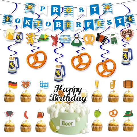 Διακόσμηση Πάρτι Oktoberfest Μονάχου Πανό Βαυαρικού Φεστιβάλ Μπίρας Διακοσμητικά Τούρτας Κρεμαστά Σπιράλ Είδη Πάρτι Γενεθλίων