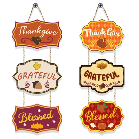 Panneau Suspendu en Carton d'Action de Grâce Dindon Citrouille Trois Couches Motif Grateful Blessed Décoration Fête Maison