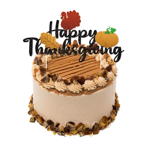 Happy Thanksgiving Cake Topper Glitter Paper Turkey Maple Leaf Pumpkin Decor For Holiday Party Cake Decorating Supplies