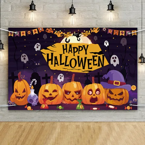 Halloween Background Cloth Polyester Horror Party Poster Haunted House Pumpkin Ghost Witch Festive Banner Indoor Wall Decor