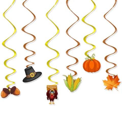 Thanksgiving Hanging Swirl Decorations Paper Turkey Pumpkin Maple Leaf Corn Autumn Harvest Party Ceiling Decor