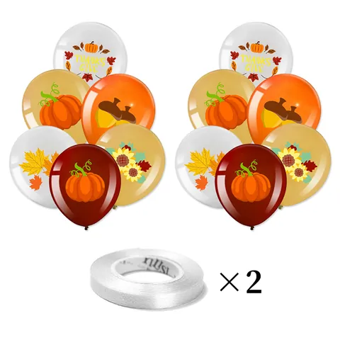 Thanksgiving Latex Balloons Set Pumpkin Maple Leaf Sunflower Printed Balloons With Ribbons For Party Decoration