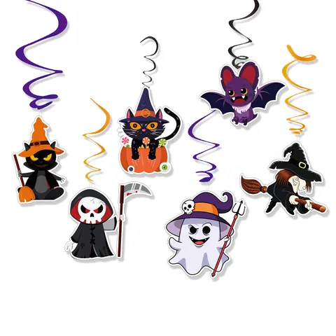 Halloween Hanging Swirl Decorations Cartoon Black Cat Ghost Witch Bat Pumpkin Reaper Party Ceiling Ornaments For Home Decor